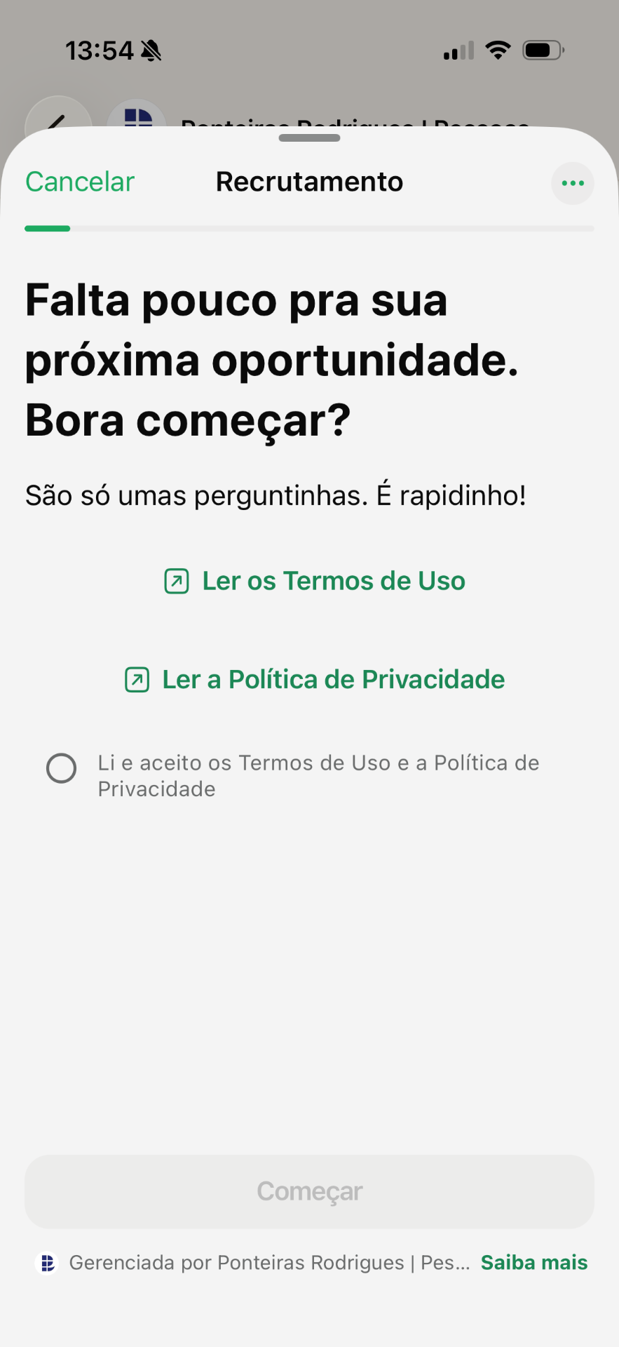Aceite de Termos e LGPD dentro da conversa, registrado com data e hora.